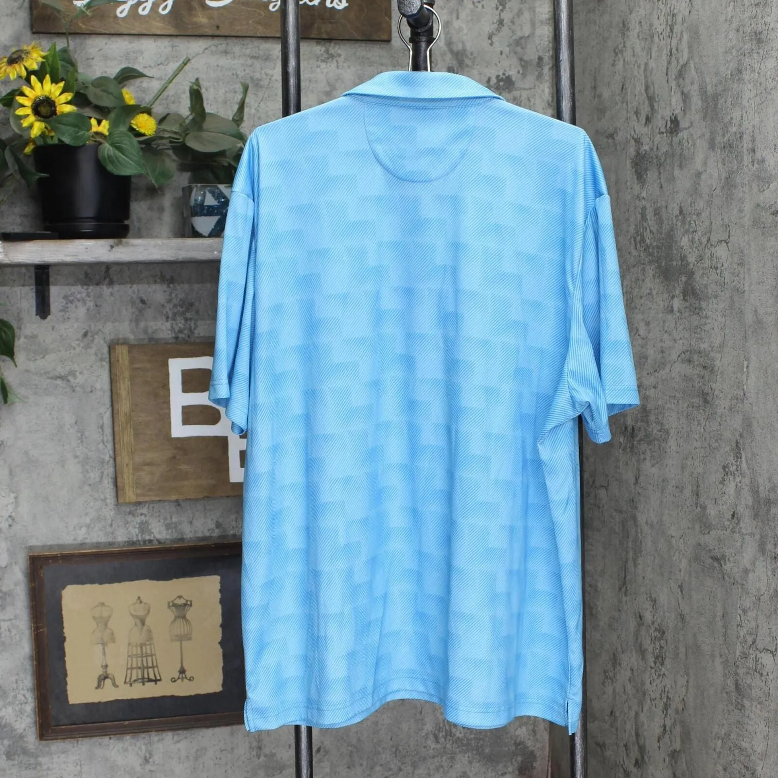 AT&T Womens Plus Size Stretch Performance Polo Shirt Light Blue See Measurements