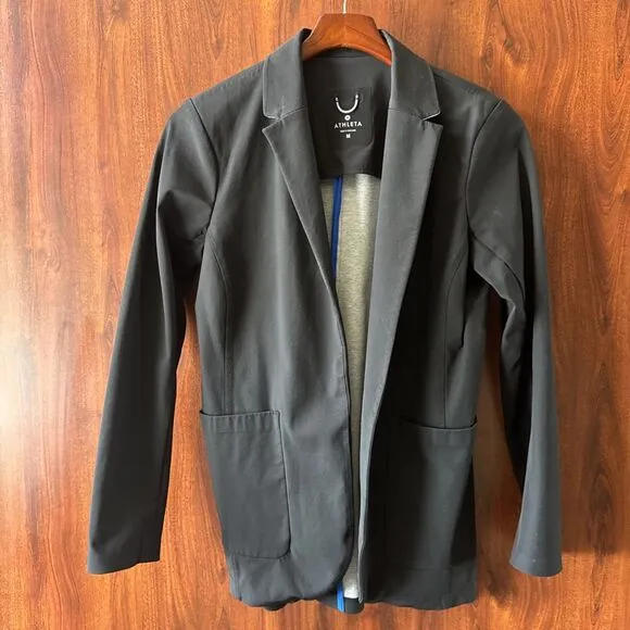 Athleta Urban Commute Blazer Jacket Size Medium Black Travel Career Work