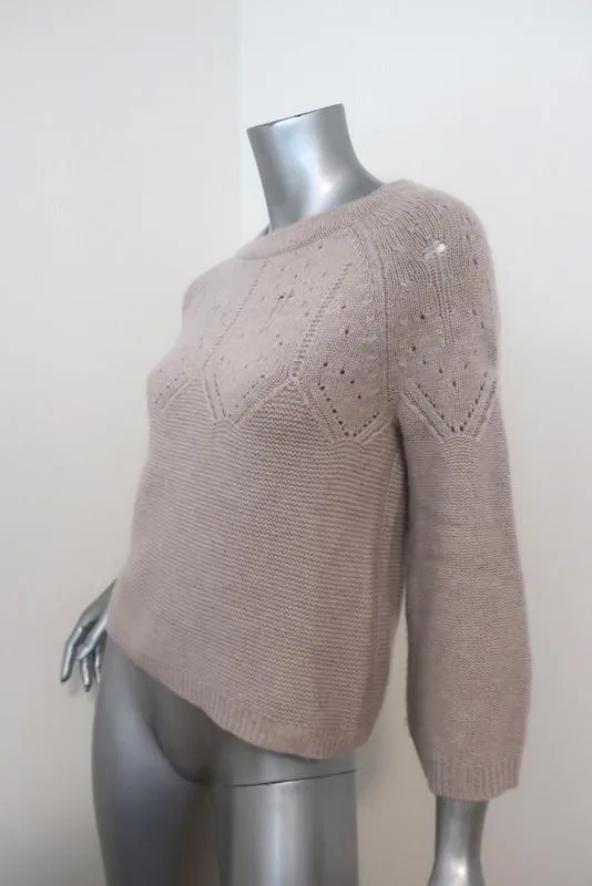 Autumn Cashmere Tie-Back Sweater Light Gray Pointelle Knit Size Extra Small