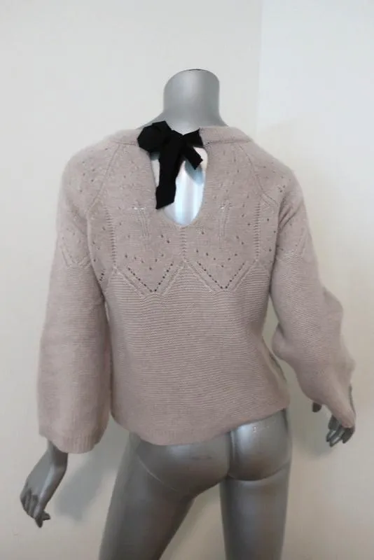 Autumn Cashmere Tie-Back Sweater Light Gray Pointelle Knit Size Extra Small
