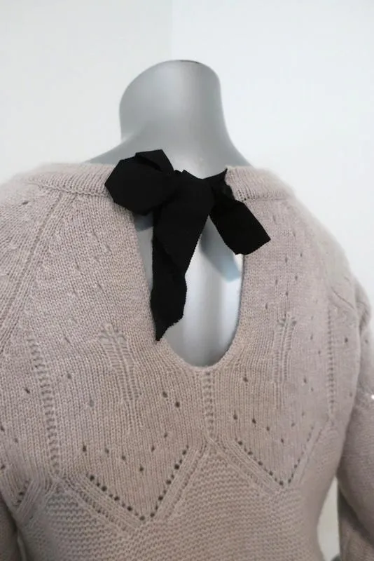 Autumn Cashmere Tie-Back Sweater Light Gray Pointelle Knit Size Extra Small
