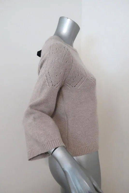 Autumn Cashmere Tie-Back Sweater Light Gray Pointelle Knit Size Extra Small