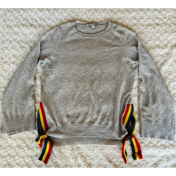autumn cashmere Womens Soft Grey Crewneck Hem Ties Pullover Sweater Sz XS