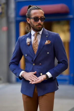 Avion Blue Slim Fit Peak Lapel Blazer for Modern Men