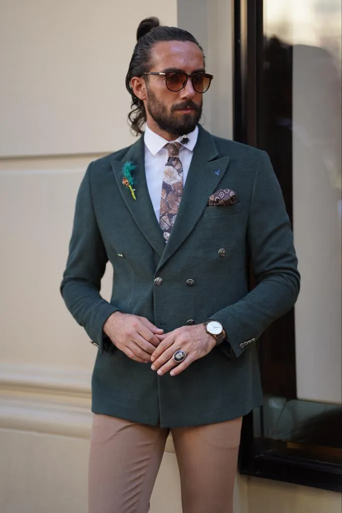 Avion Green Slim Fit Peak Lapel Blazer - Elevate Your Wardrobe
