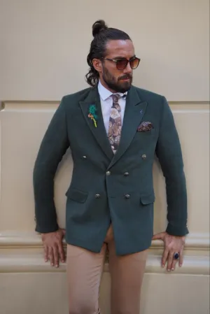 Avion Green Slim Fit Peak Lapel Blazer - Elevate Your Wardrobe