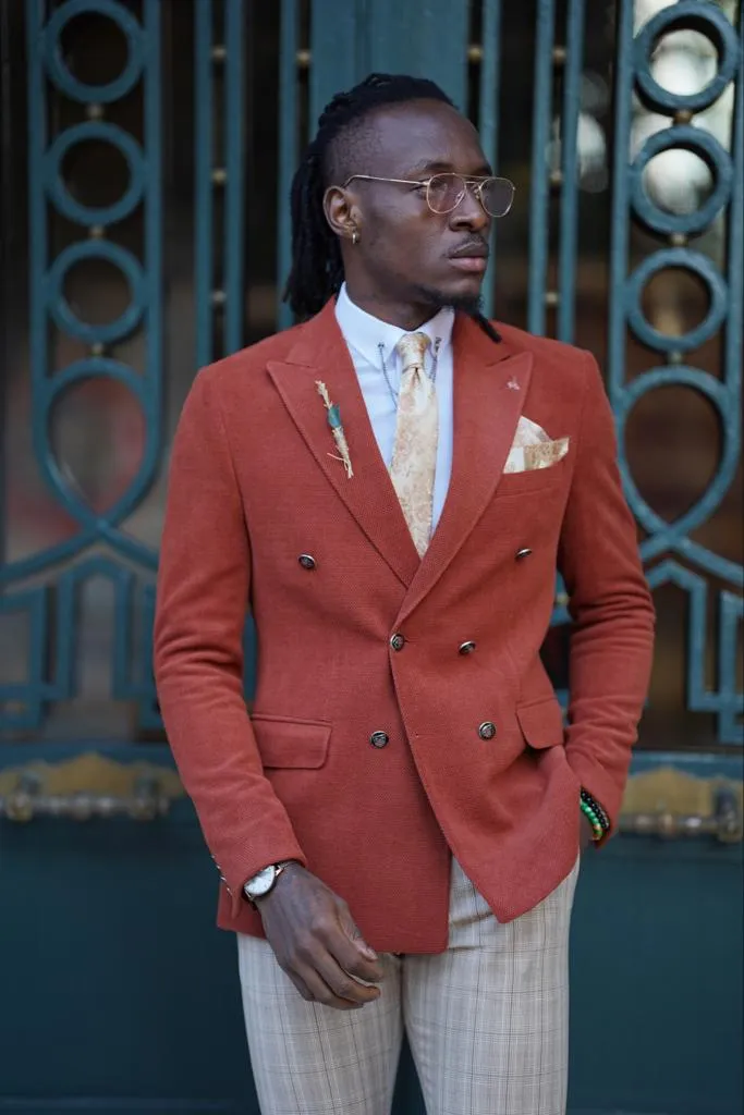 Avion Rust Brown Slim Fit Peak Lapel Blazer - Versatile Elegance