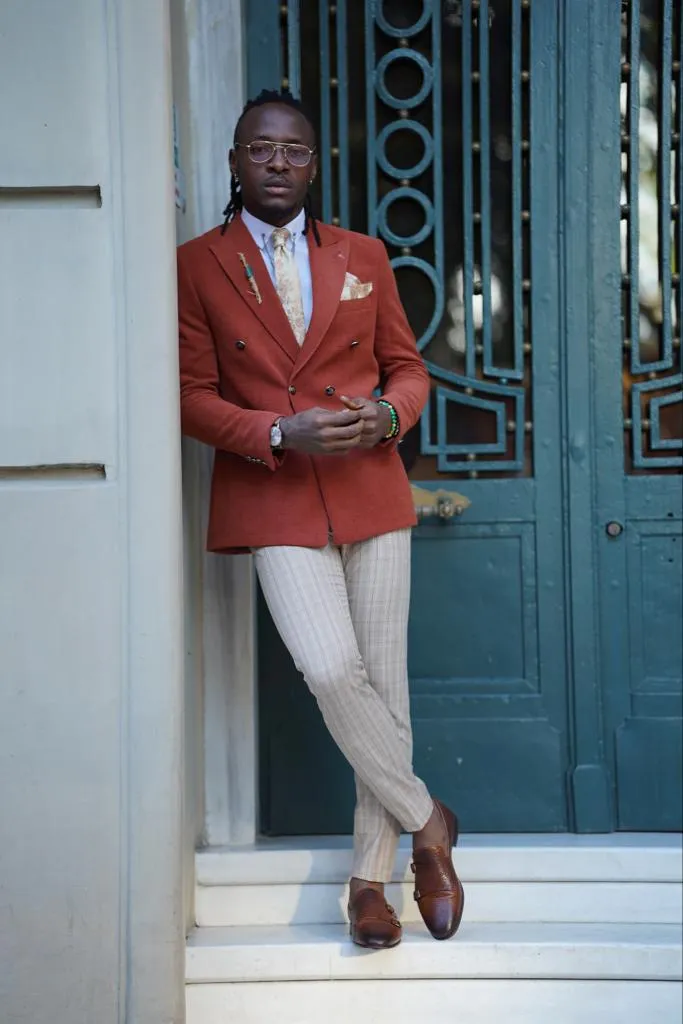Avion Rust Brown Slim Fit Peak Lapel Blazer - Versatile Elegance