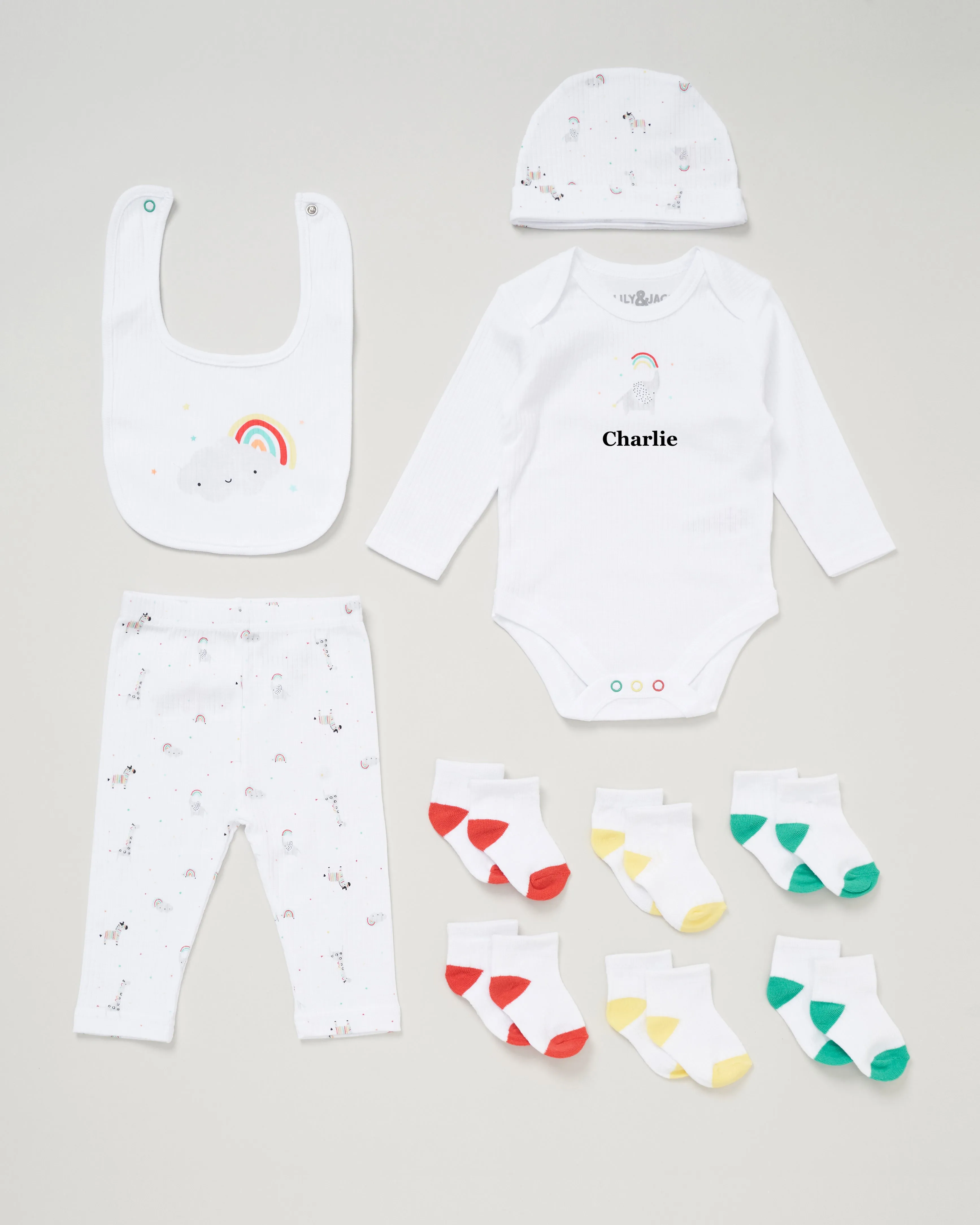 Babies personalised rainbow 10 piece gift set