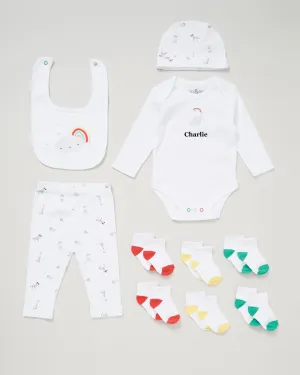 Babies personalised rainbow 10 piece gift set