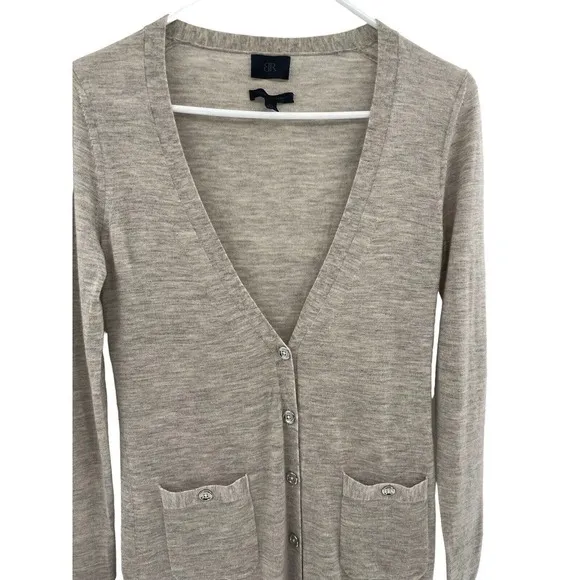 BANANA REPUBLIC Size XS Italian Cashmere Long Cardigan Sweater Marled Tan Gray