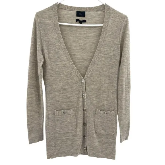 BANANA REPUBLIC Size XS Italian Cashmere Long Cardigan Sweater Marled Tan Gray