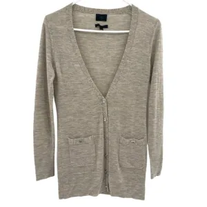 BANANA REPUBLIC Size XS Italian Cashmere Long Cardigan Sweater Marled Tan Gray
