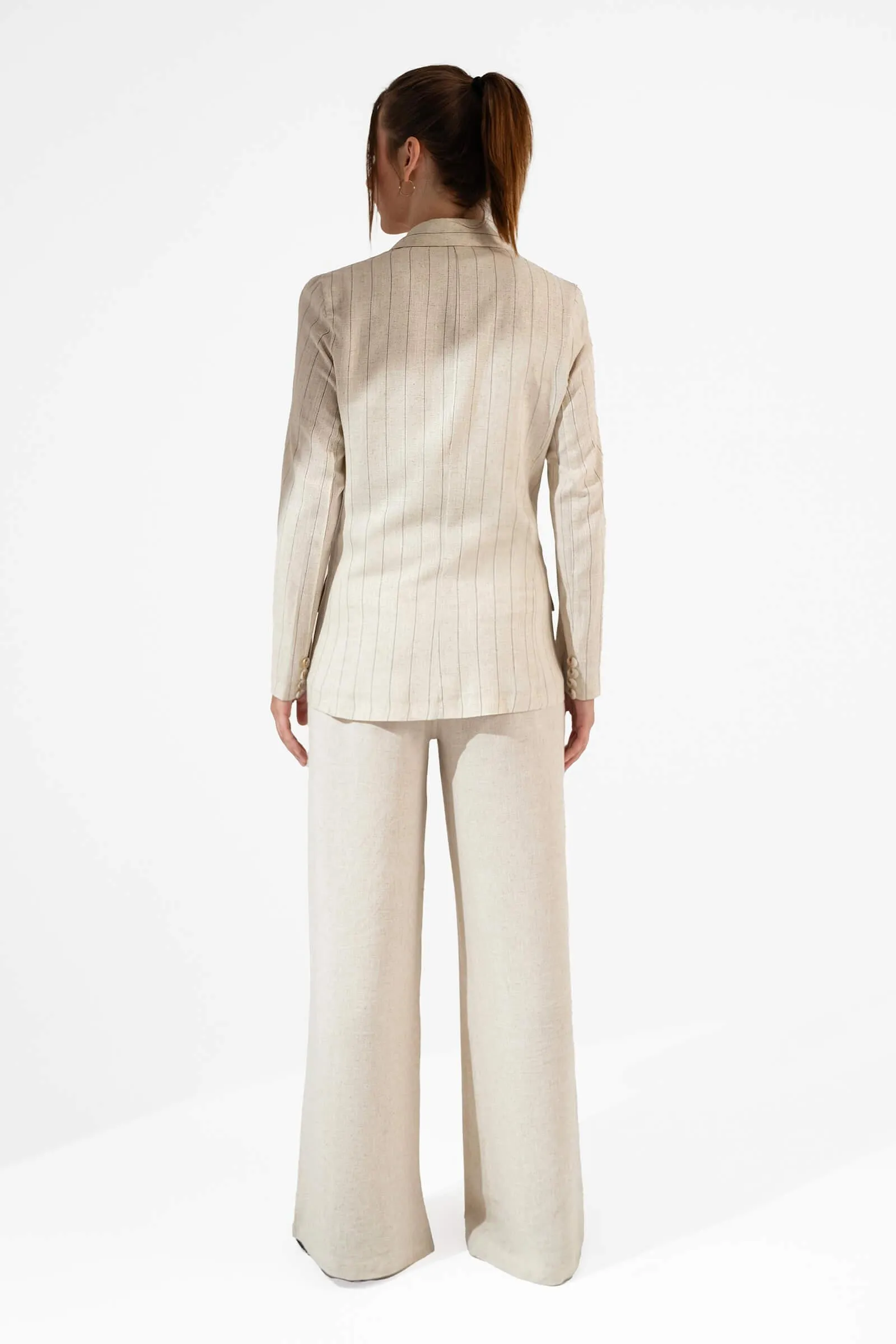 Beige Striped Linen Suit