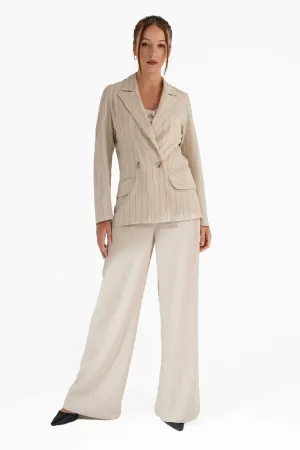 Beige Striped Linen Suit
