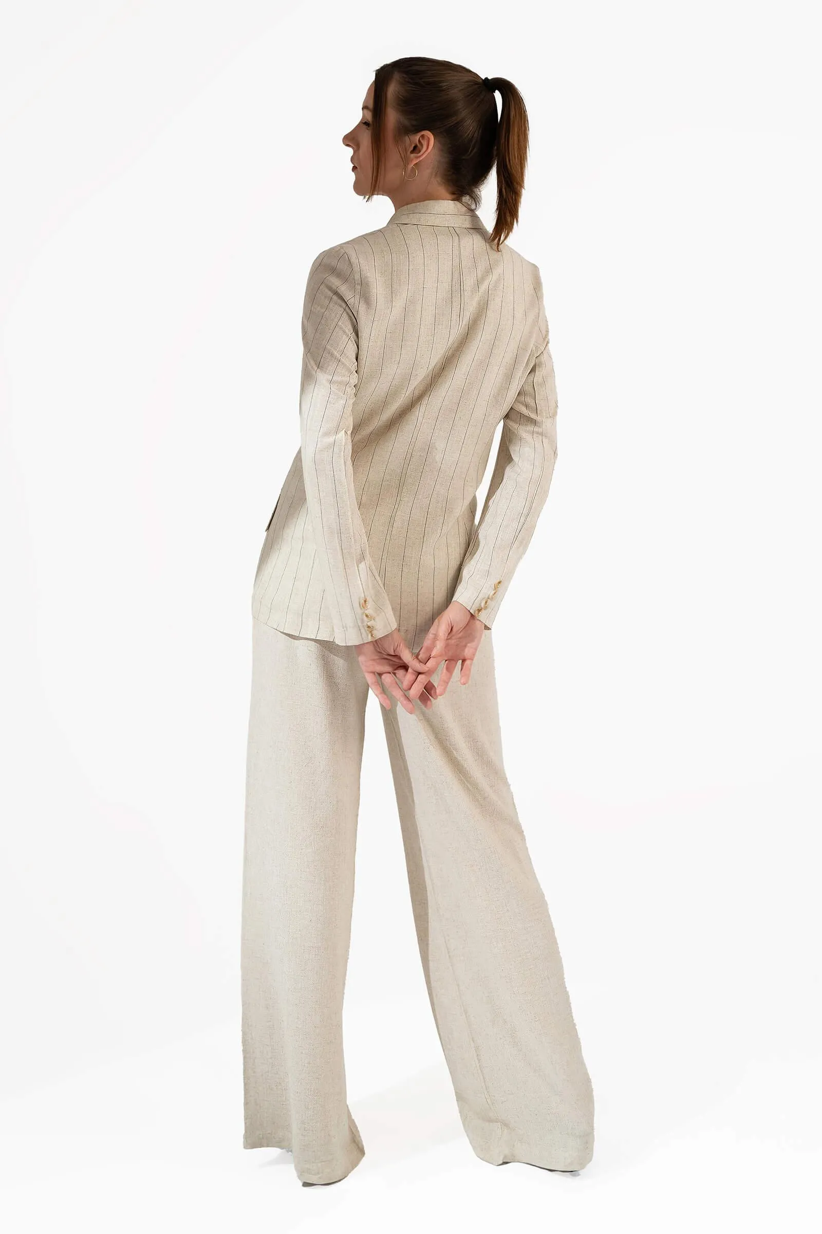 Beige Striped Linen Suit