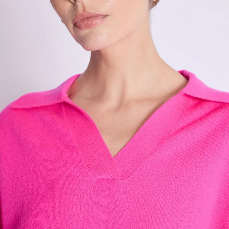 BERENICE Amypolo V Neck Knit in Neon Pink