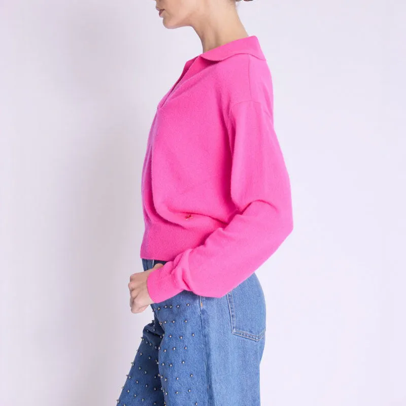 BERENICE Amypolo V Neck Knit in Neon Pink
