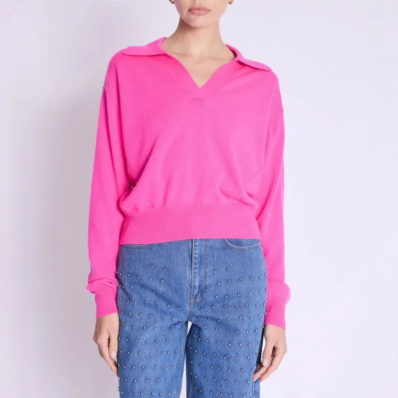 BERENICE Amypolo V Neck Knit in Neon Pink