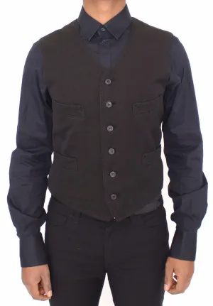 Black Flax Cotton Dress Vest Blazer