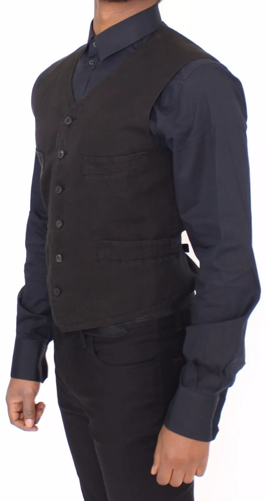 Black Flax Cotton Dress Vest Blazer