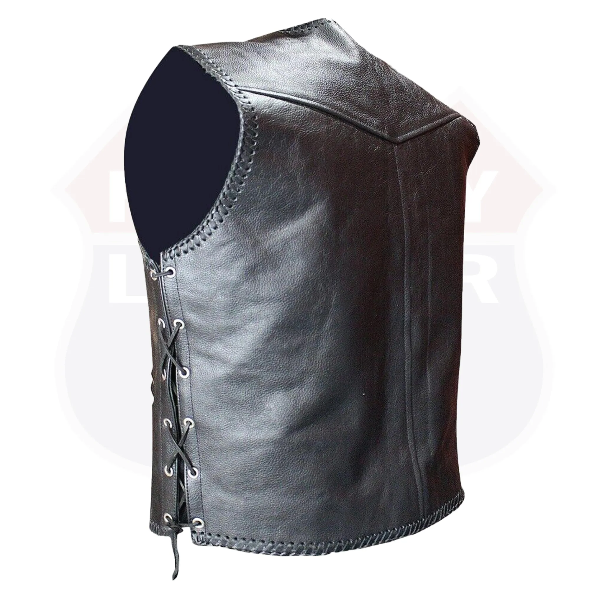 BLACK HL11650BLACK Heavy Metal Rocker Braid Waistcoat Motorcycle Vest Buckle