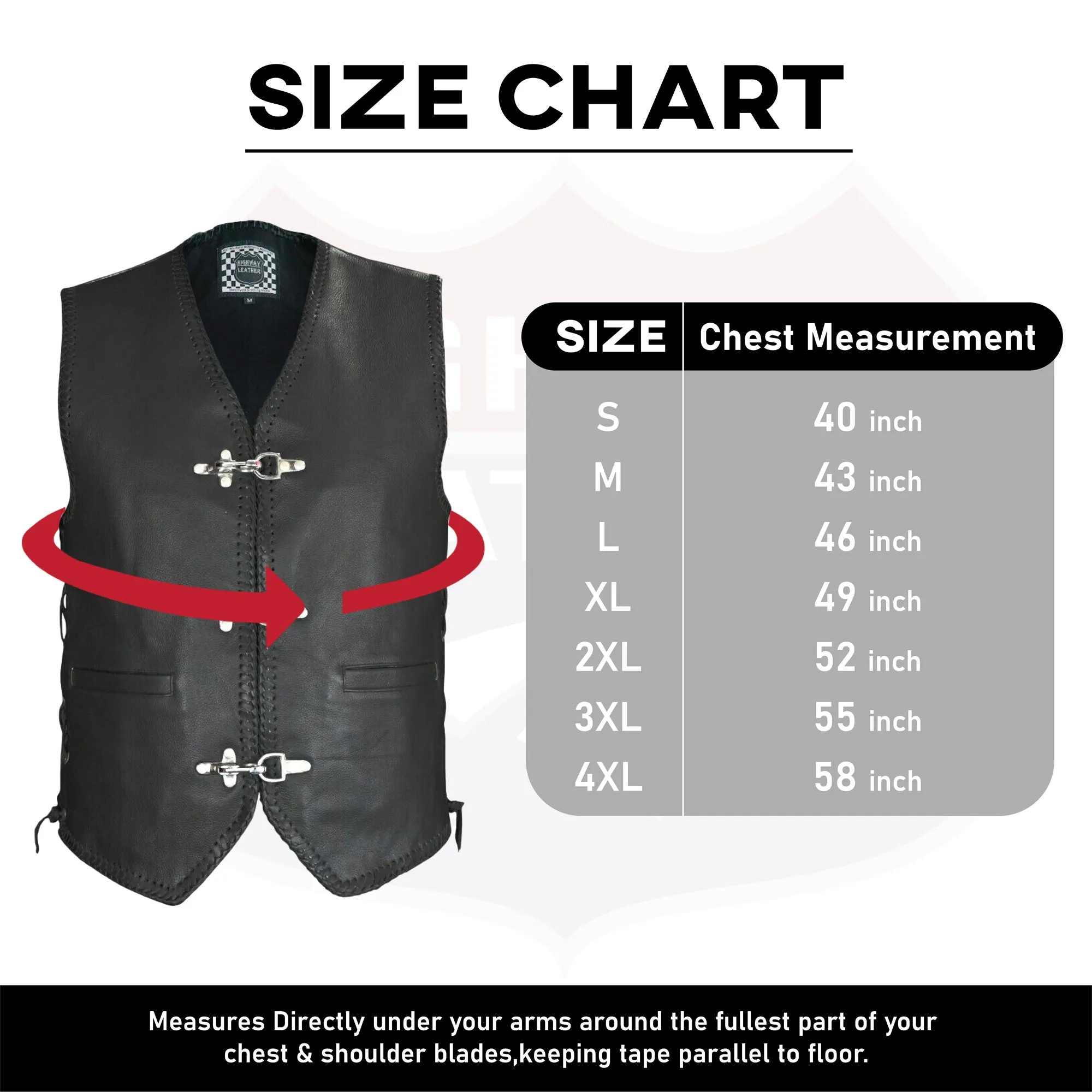BLACK HL11650BLACK Heavy Metal Rocker Braid Waistcoat Motorcycle Vest Buckle