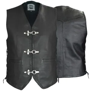 BLACK HL11650BLACK Heavy Metal Rocker Braid Waistcoat Motorcycle Vest Buckle