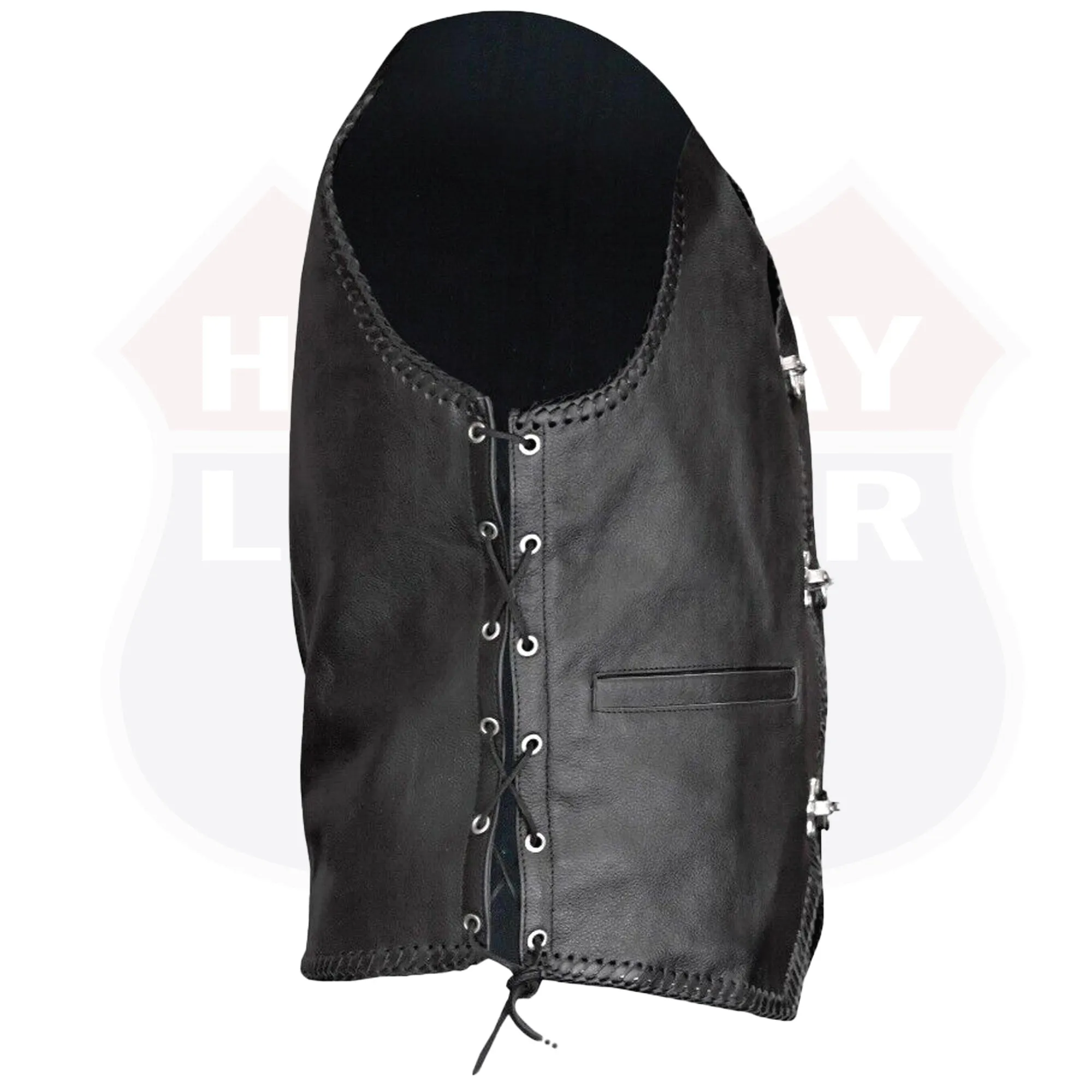 BLACK HL11650BLACK Heavy Metal Rocker Braid Waistcoat Motorcycle Vest Buckle