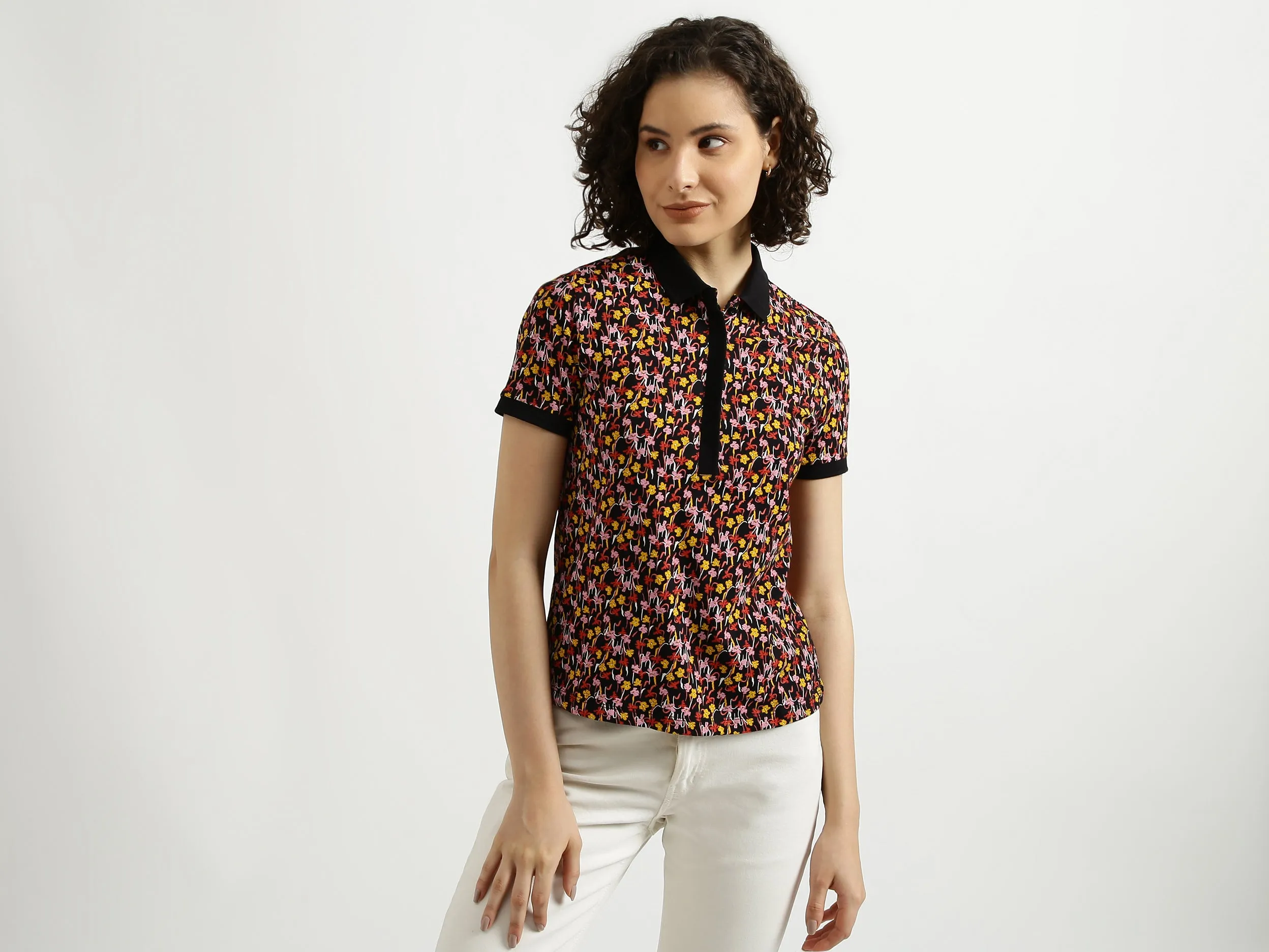 Black Printed Polo T-Shirt