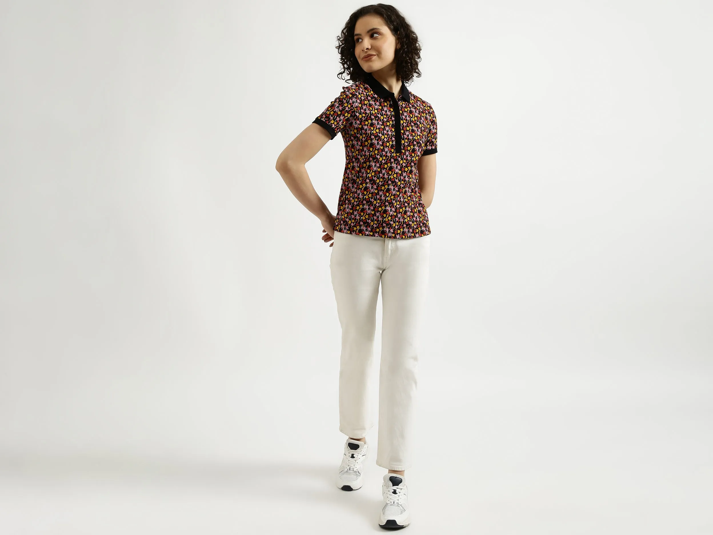Black Printed Polo T-Shirt