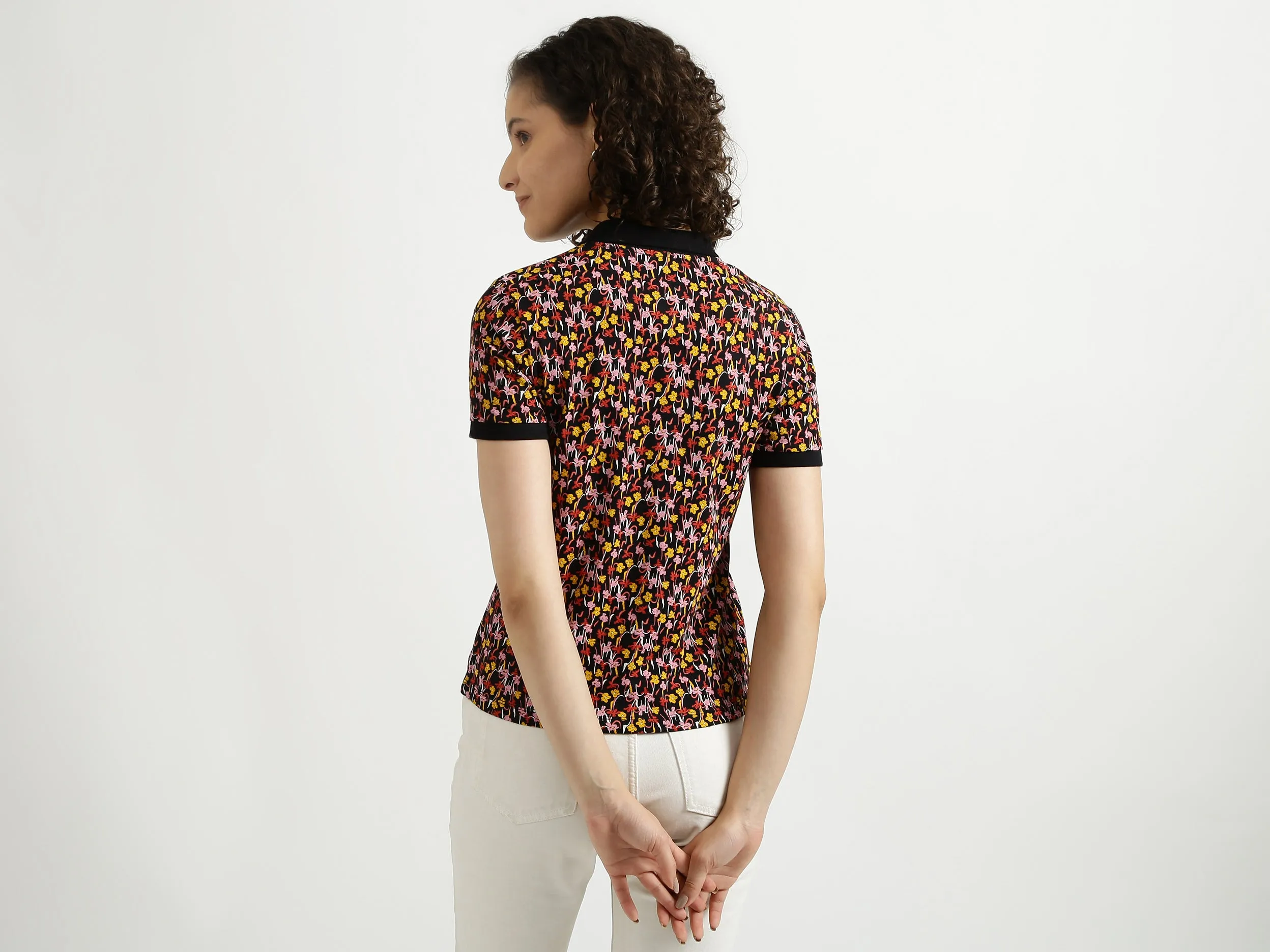 Black Printed Polo T-Shirt
