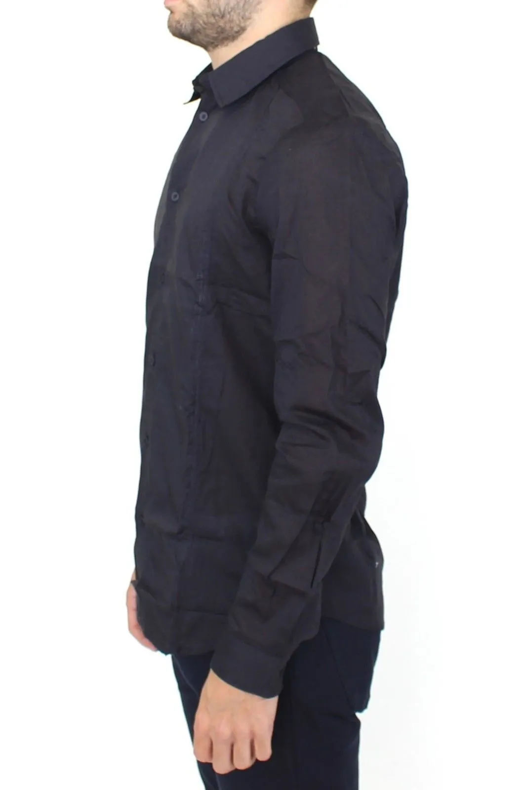 Black Slim Fit Cotton Casual Shirt Top