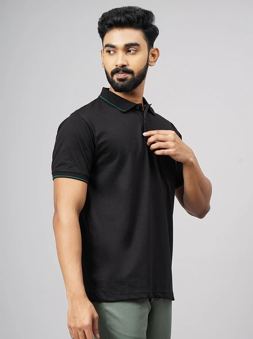Black Solid Slim Fit Polo T-Shirt | Greenfibre
