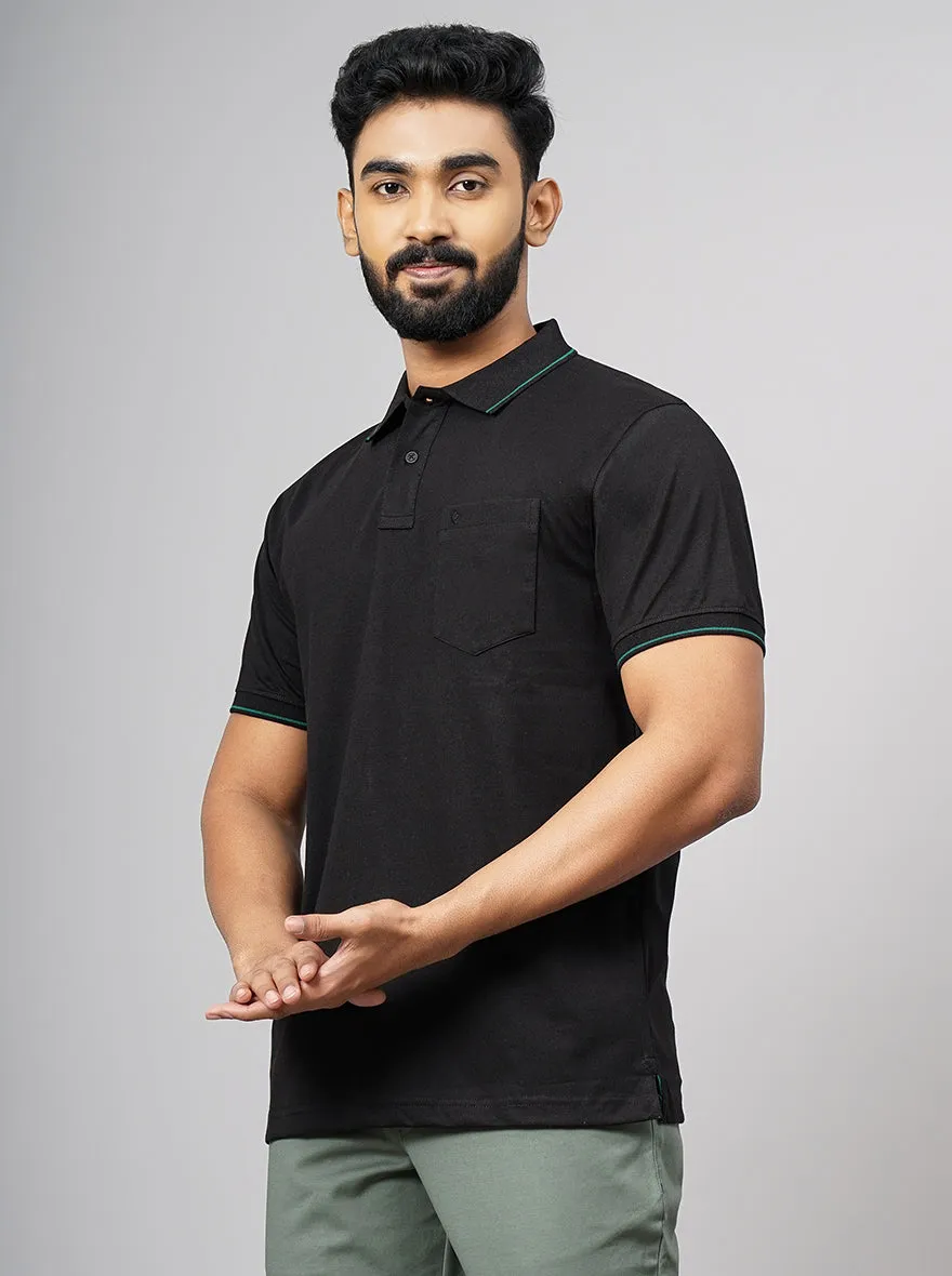 Black Solid Slim Fit Polo T-Shirt | Greenfibre