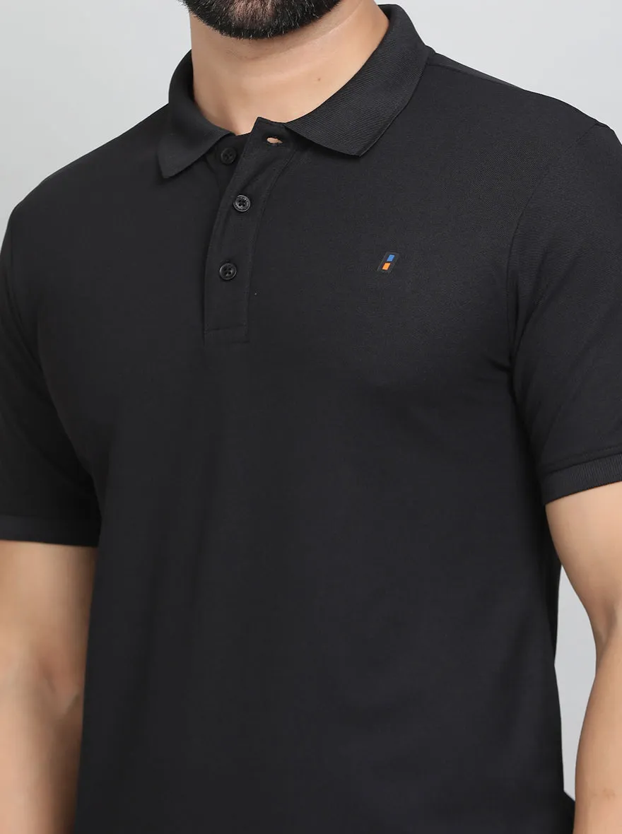 Black Solid Slim Fit Polo T-Shirt | Jade Play
