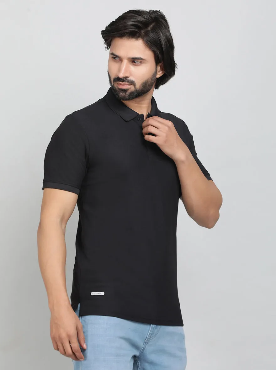 Black Solid Slim Fit Polo T-Shirt | Jade Play