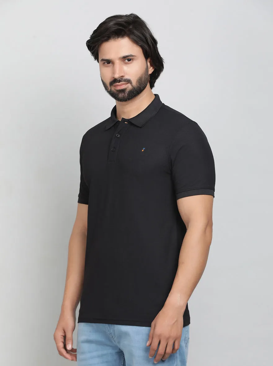 Black Solid Slim Fit Polo T-Shirt | Jade Play
