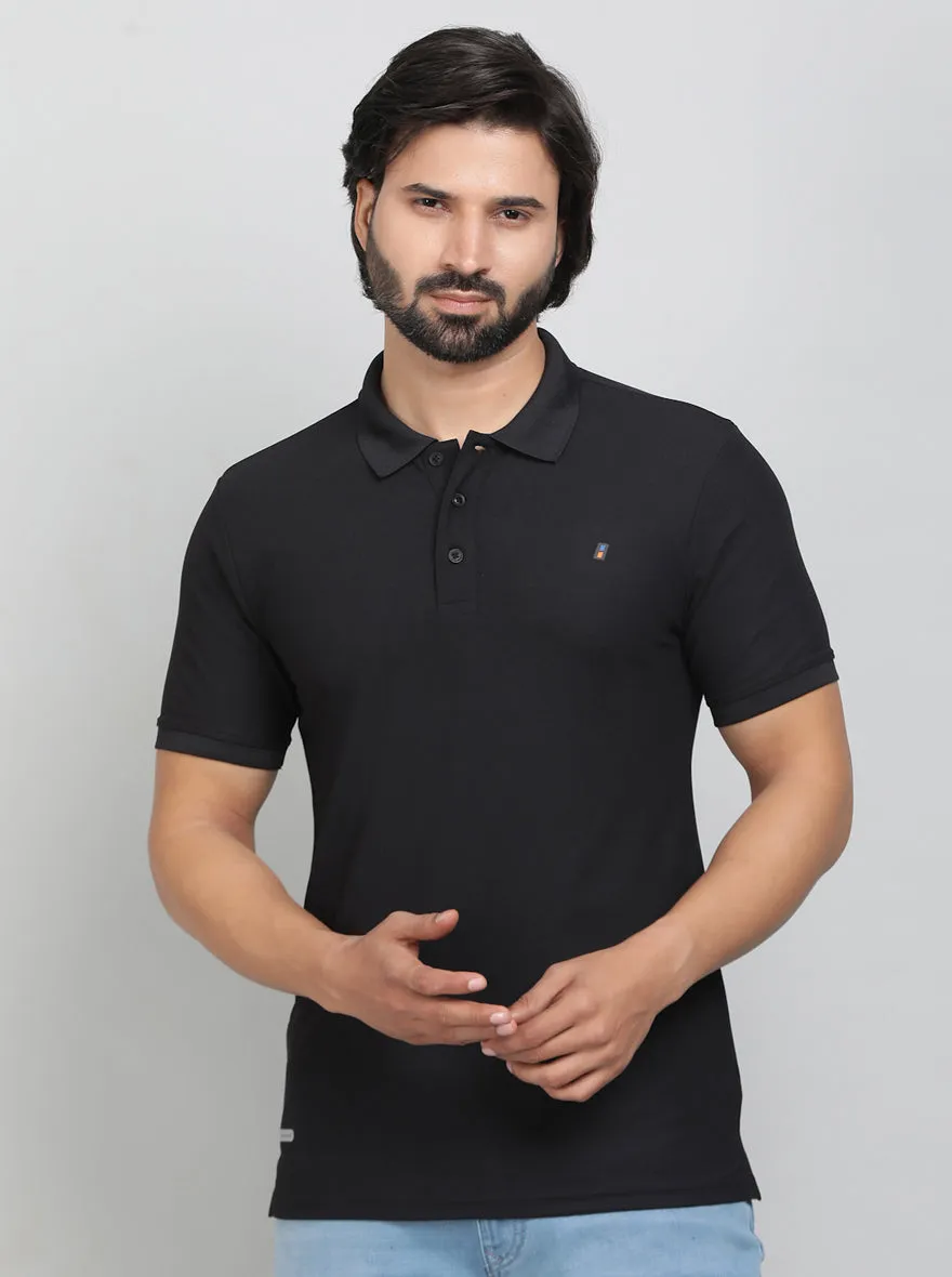 Black Solid Slim Fit Polo T-Shirt | Jade Play