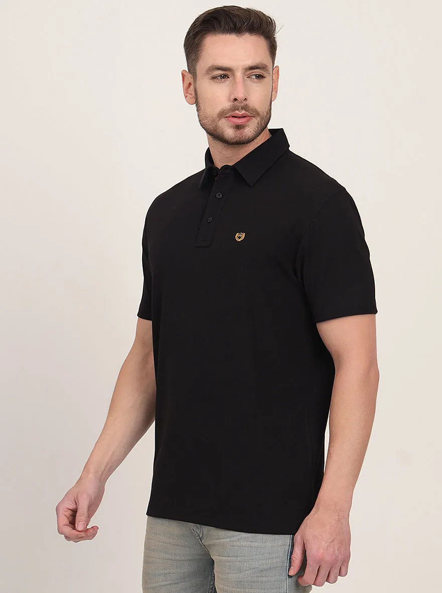Black Solid Slim Fit Polo T-Shirt | JadeBlue