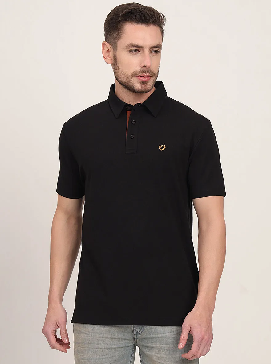 Black Solid Slim Fit Polo T-Shirt | JadeBlue