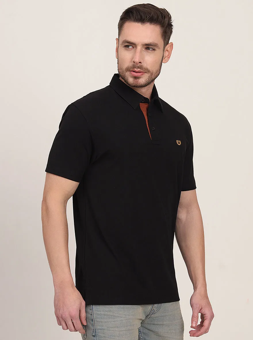 Black Solid Slim Fit Polo T-Shirt | JadeBlue