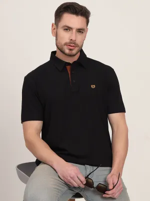Black Solid Slim Fit Polo T-Shirt | JadeBlue