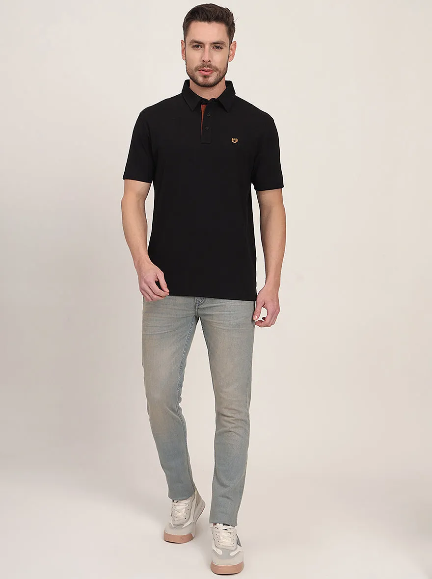 Black Solid Slim Fit Polo T-Shirt | JadeBlue