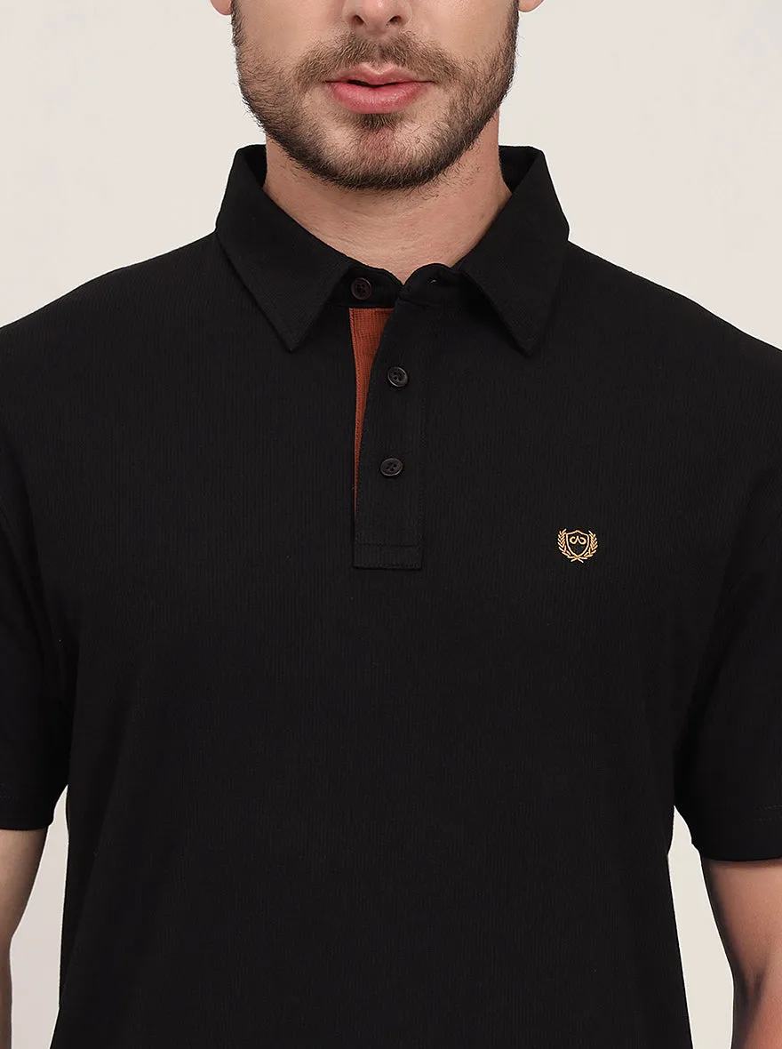 Black Solid Slim Fit Polo T-Shirt | JadeBlue