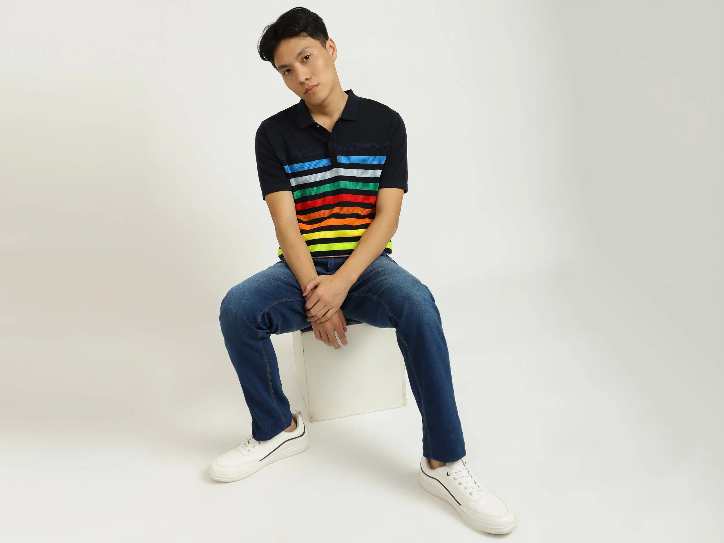 Black Striped Polo T-Shirt