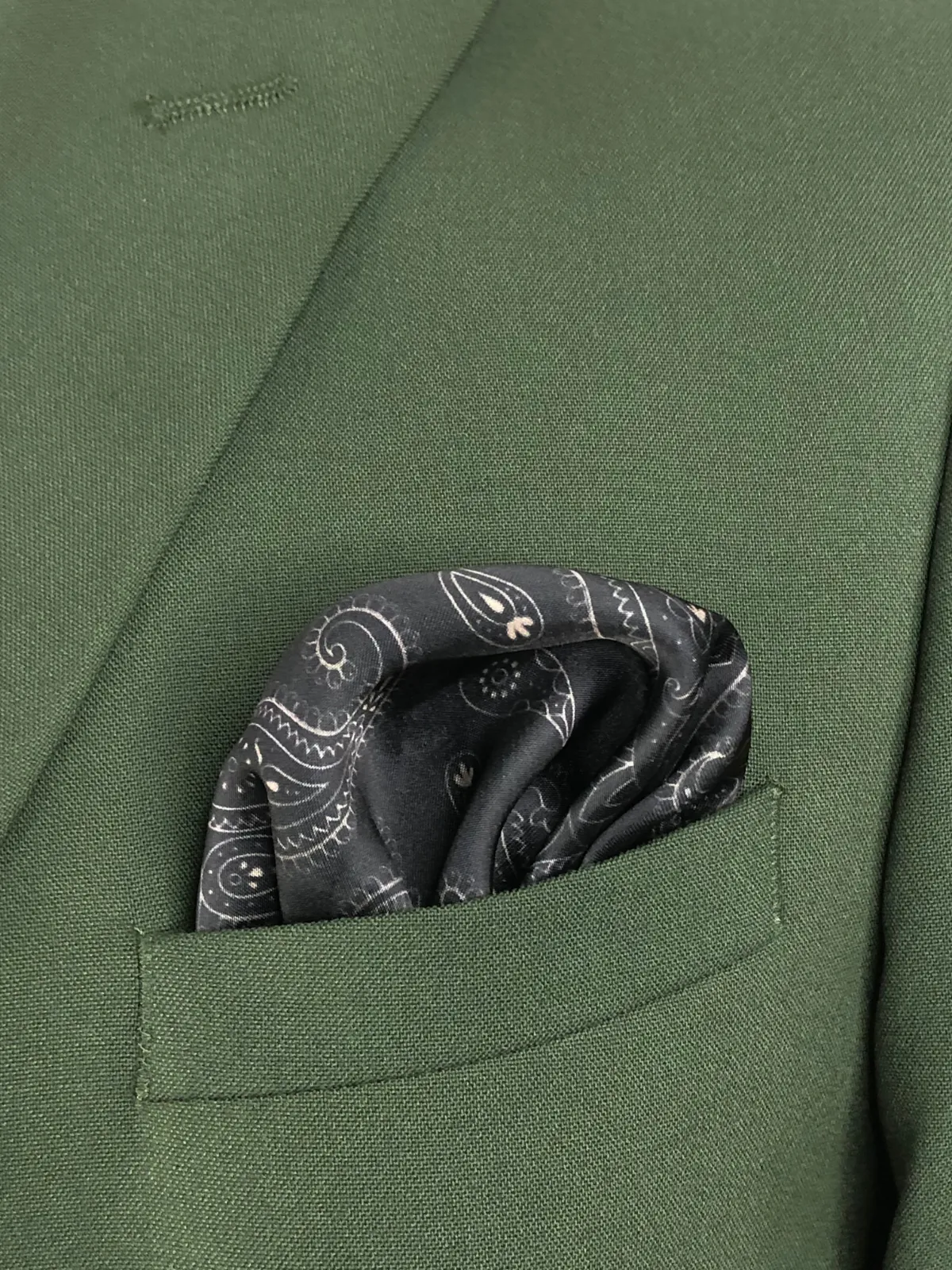 Black with Heavy White Paisley Silk Pocket Square