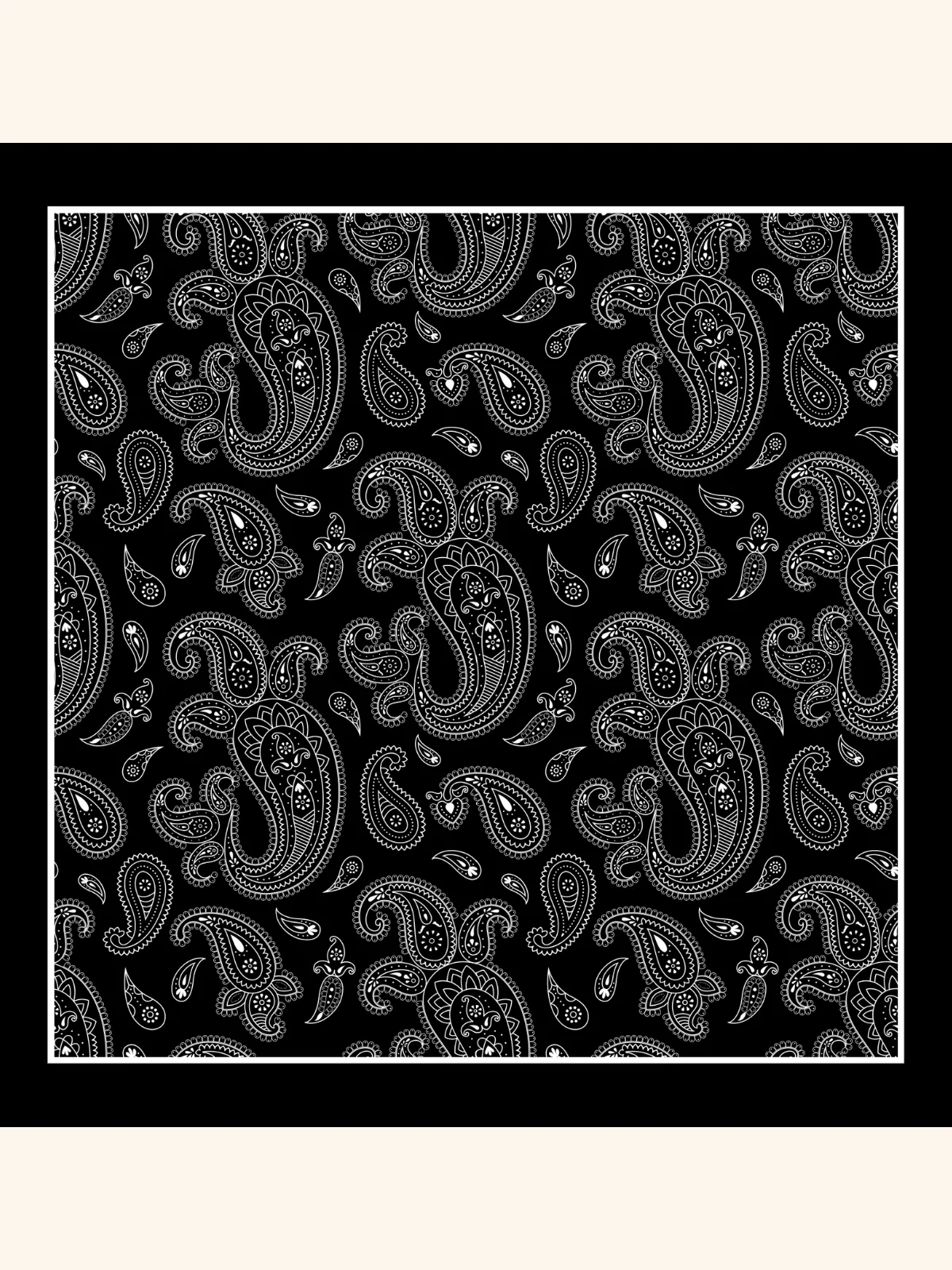 Black with Heavy White Paisley Silk Pocket Square