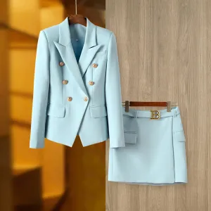 Blazer Belle™ | Women's Blazer and Skirt Set | Tailored Fit, Double-Breasted Jacket & Belted Short Skirt