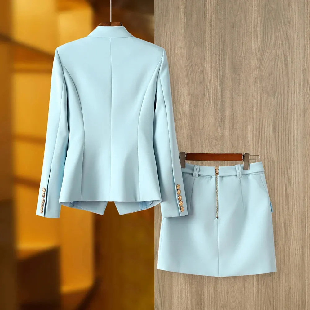 Blazer Belle™ | Women's Blazer and Skirt Set | Tailored Fit, Double-Breasted Jacket & Belted Short Skirt